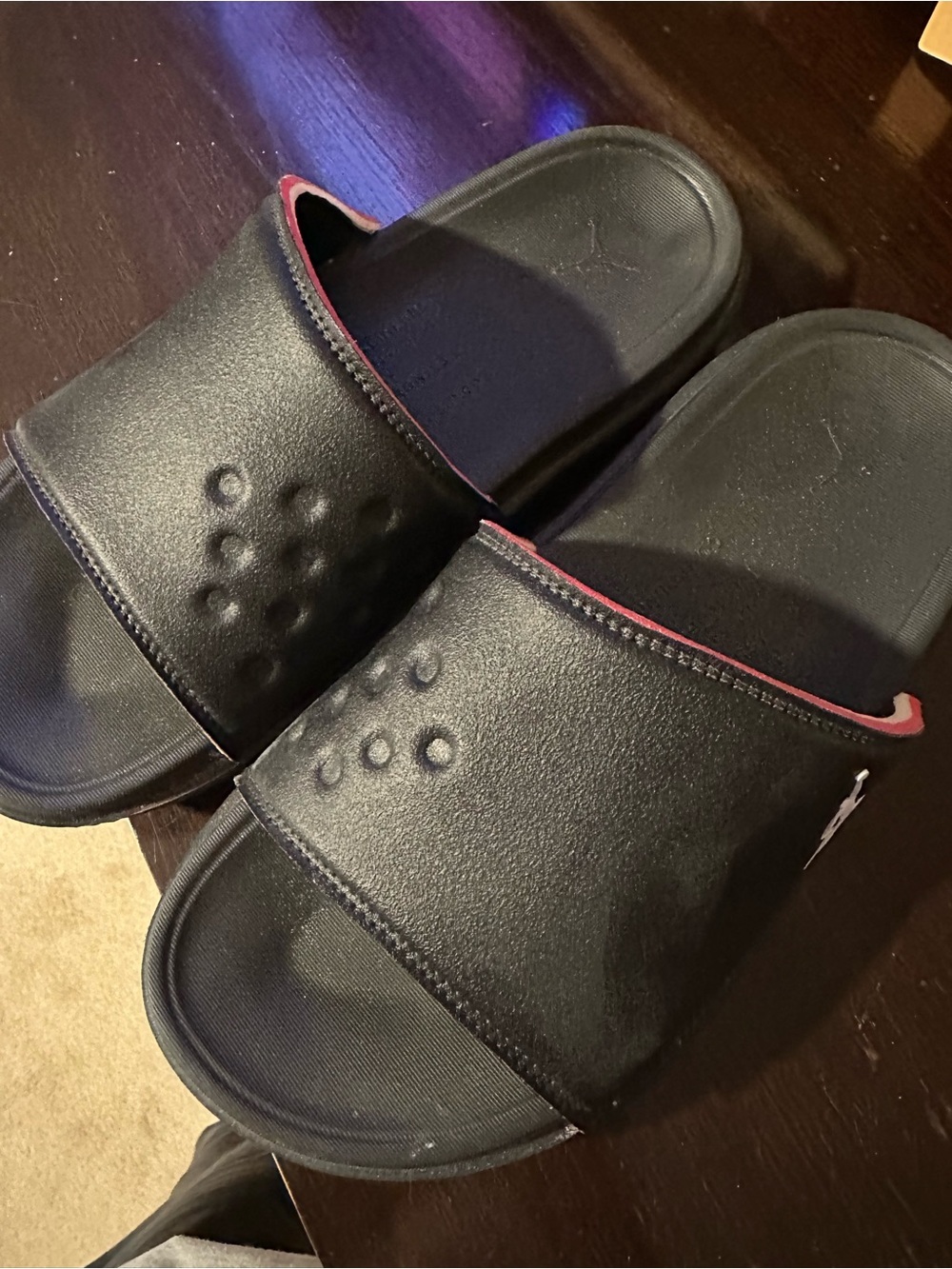 Jordan Black Slide Sandals with Red Accent